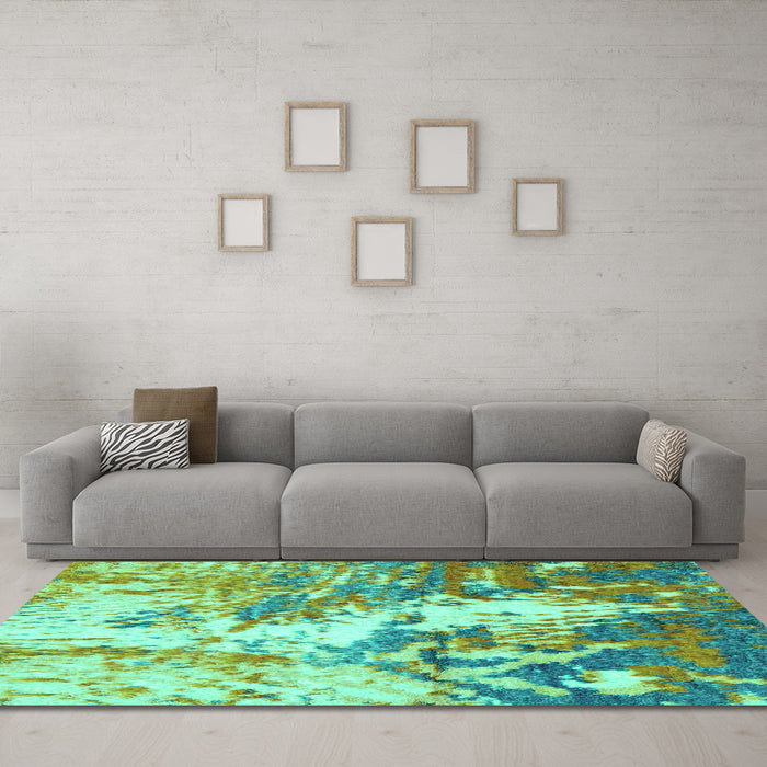 Machine Washable Abstract Turquoise Modern Area Rugs in a Living Room,, wshabs2565turq