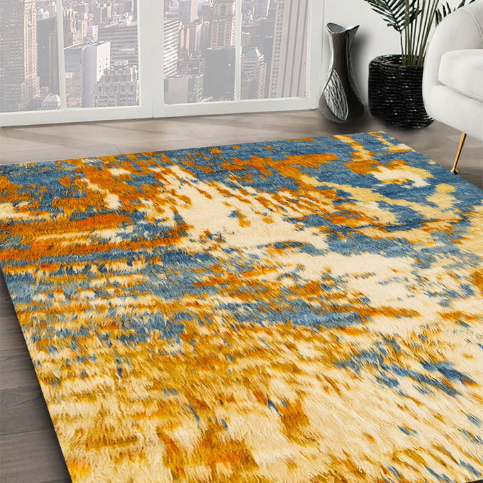 Abstract Dark Gold Brown Modern Rug in Family Room, abs2565