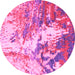 Round Machine Washable Abstract Pink Modern Rug, wshabs2565pnk