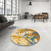 Round Abstract Dark Gold Brown Modern Rug in a Office, abs2565