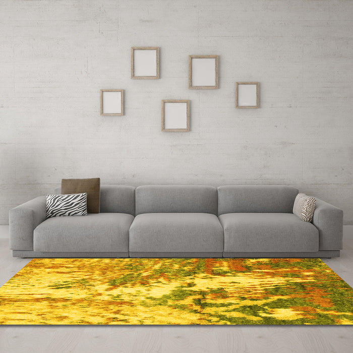 Machine Washable Abstract Yellow Modern Rug in a Living Room, wshabs2565yw