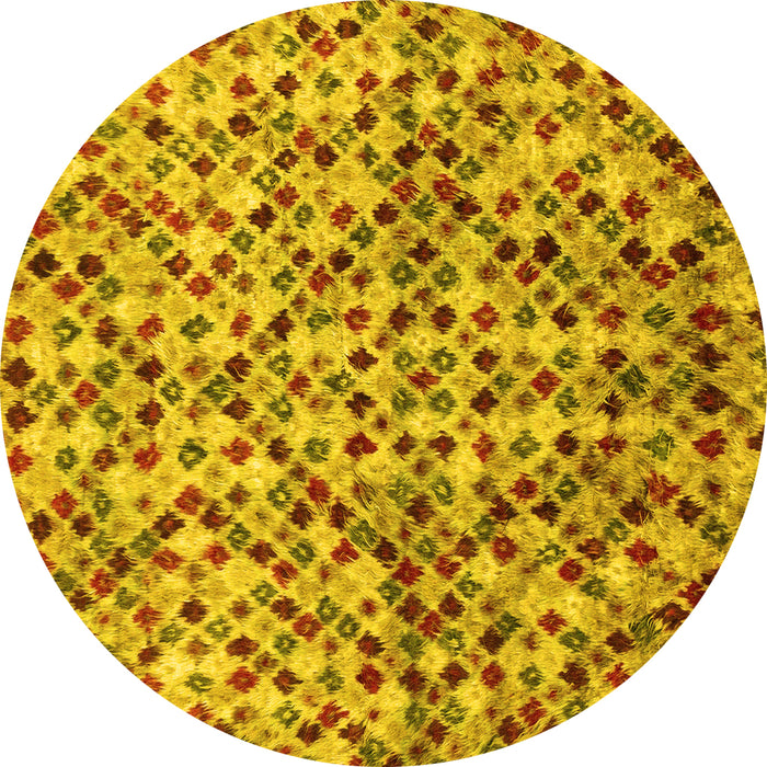 Round Abstract Yellow Modern Rug, abs2566yw