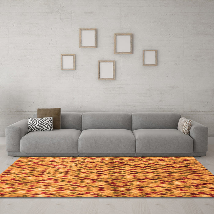 Machine Washable Abstract Orange Modern Area Rugs in a Living Room, wshabs2566org