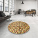 Round Machine Washable Abstract Red Rug in a Office, wshabs2566