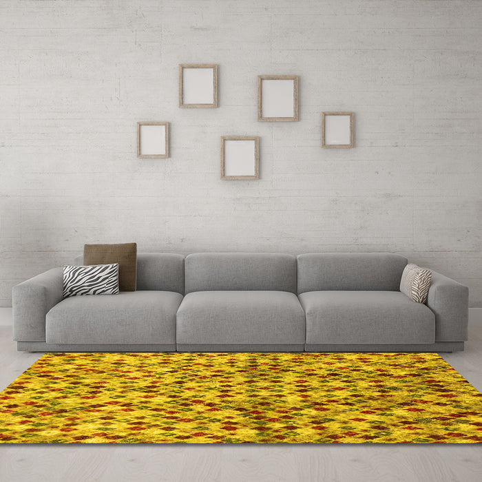 Machine Washable Abstract Yellow Modern Rug in a Living Room, wshabs2566yw