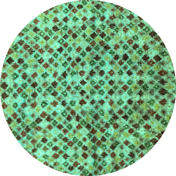 Round Machine Washable Abstract Turquoise Modern Area Rugs, wshabs2566turq