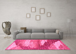 Machine Washable Abstract Pink Modern Rug in a Living Room, wshabs2567pnk