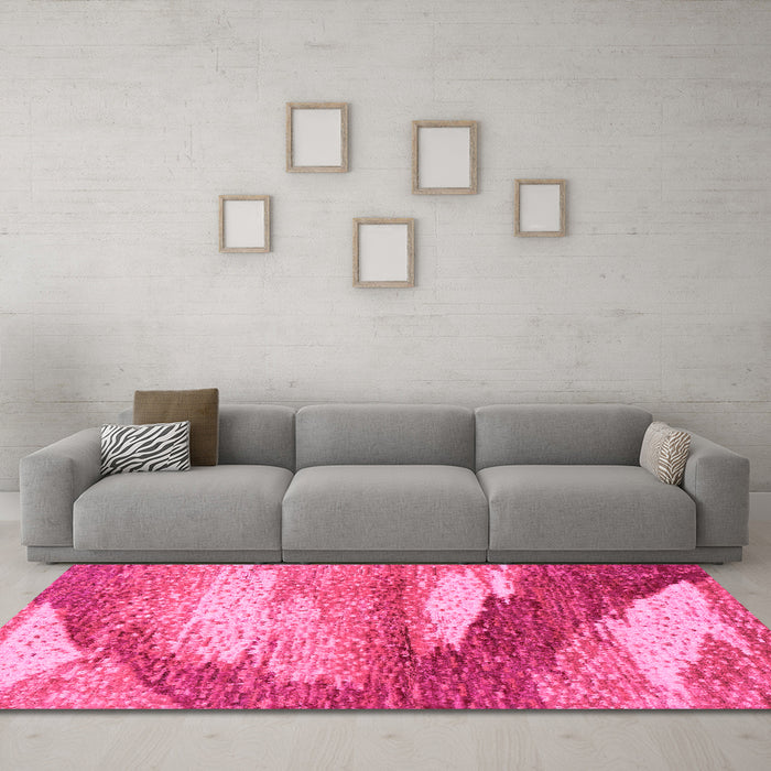Machine Washable Abstract Pink Modern Rug in a Living Room, wshabs2567pnk