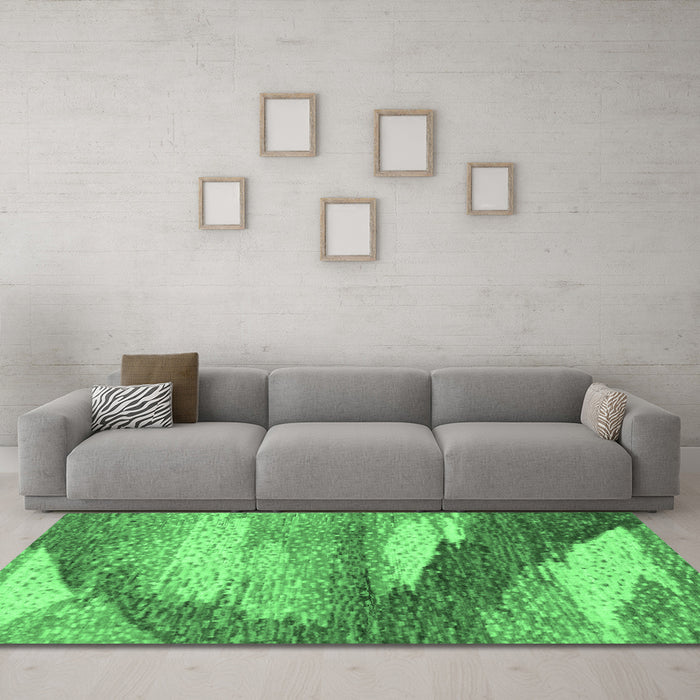Machine Washable Abstract Emerald Green Modern Area Rugs in a Living Room,, wshabs2567emgrn