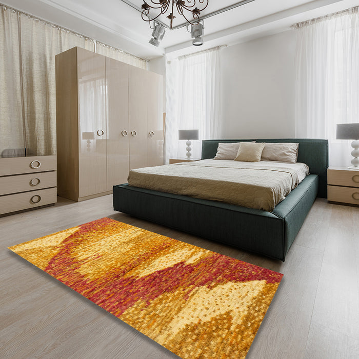 Machine Washable Abstract Orange Red Rug in a Bedroom, wshabs2567