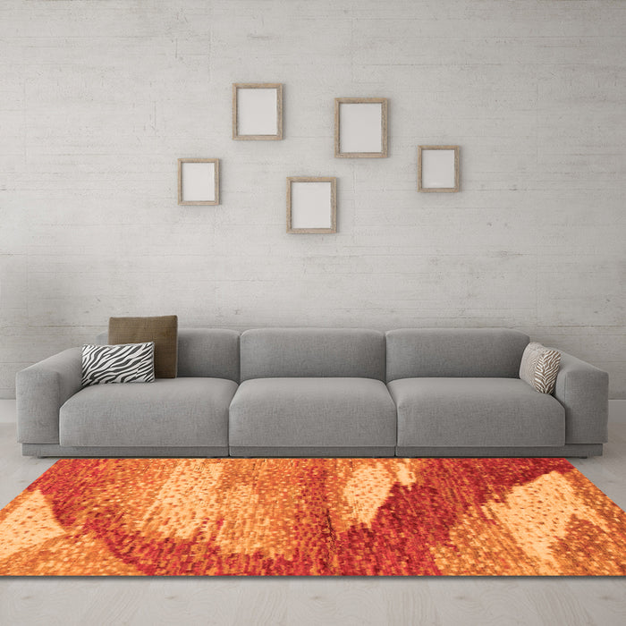 Machine Washable Abstract Orange Modern Area Rugs in a Living Room, wshabs2567org