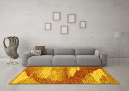 Machine Washable Abstract Yellow Modern Rug in a Living Room, wshabs2567yw