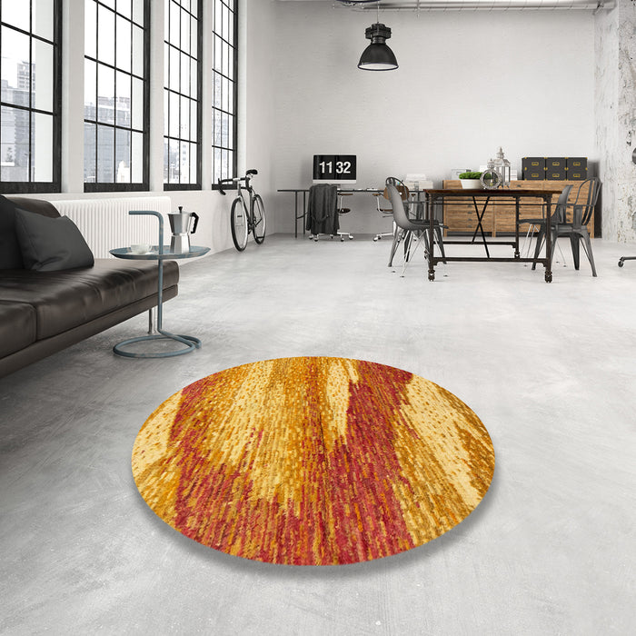 Round Machine Washable Abstract Orange Red Rug in a Office, wshabs2567