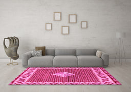 Machine Washable Abstract Pink Modern Rug in a Living Room, wshabs2568pnk
