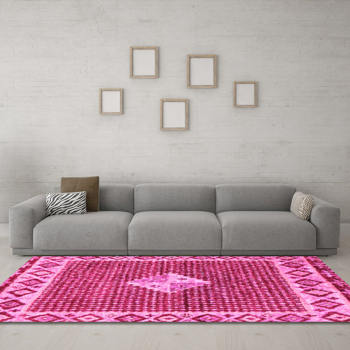 Machine Washable Abstract Pink Modern Rug in a Living Room, wshabs2568pnk