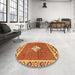 Round Abstract Orange Modern Rug in a Office, abs2568