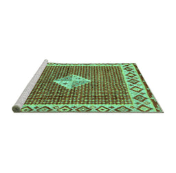 Sideview of Machine Washable Abstract Turquoise Modern Area Rugs, wshabs2568turq