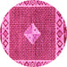 Round Machine Washable Abstract Pink Modern Rug, wshabs2568pnk