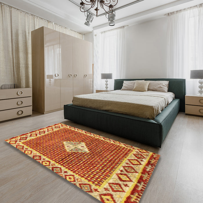 Machine Washable Abstract Orange Rug in a Bedroom, wshabs2568