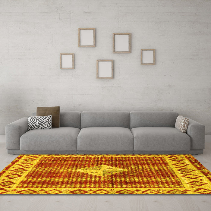 Machine Washable Abstract Yellow Modern Rug in a Living Room, wshabs2568yw