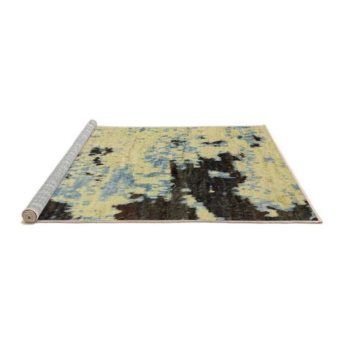 Sideview of Machine Washable Abstract Brown Gold Rug, wshabs2569