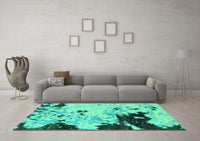 Machine Washable Abstract Turquoise Modern Rug, wshabs2569turq