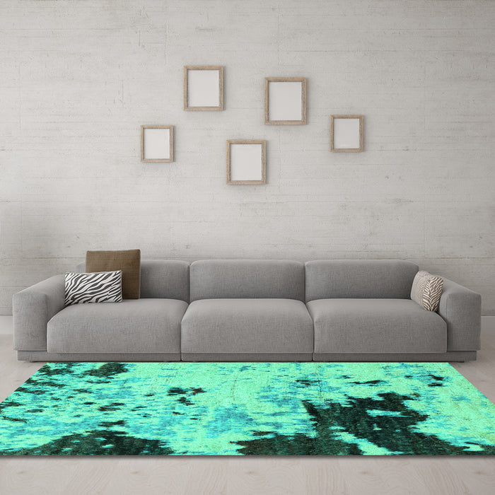 Machine Washable Abstract Turquoise Modern Area Rugs in a Living Room,, wshabs2569turq