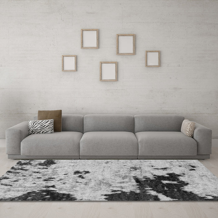 Machine Washable Abstract Gray Modern Rug in a Living Room,, wshabs2569gry