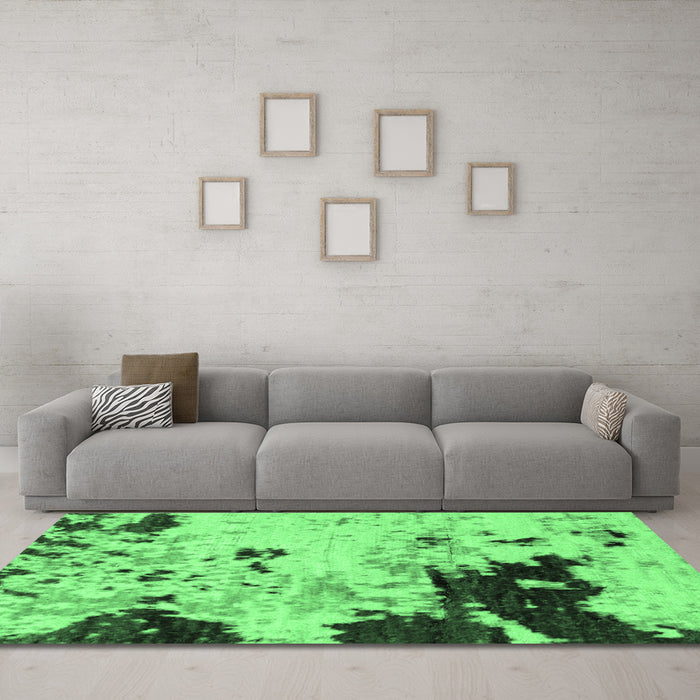 Machine Washable Abstract Emerald Green Modern Area Rugs in a Living Room,, wshabs2569emgrn