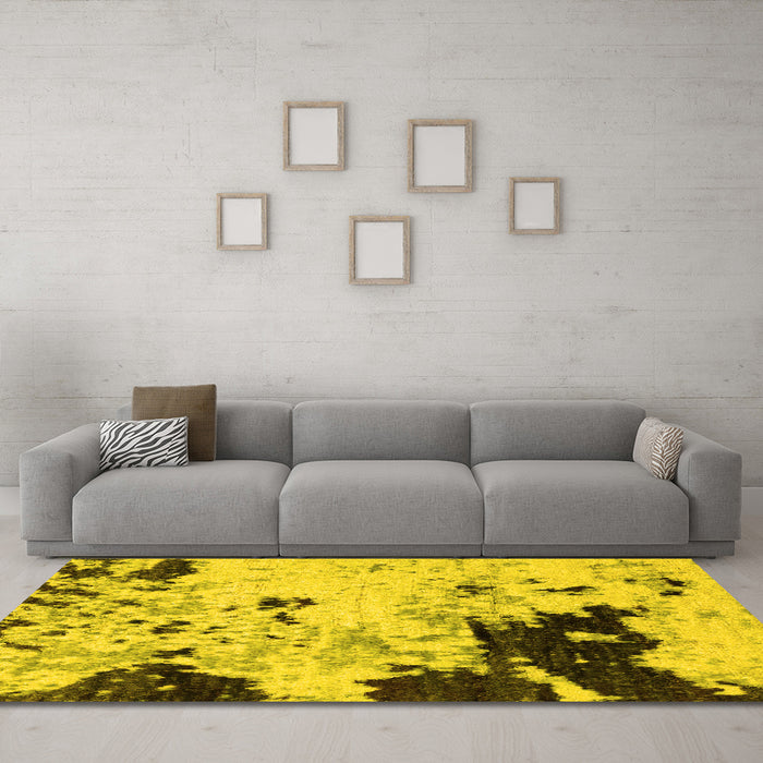 Machine Washable Abstract Yellow Modern Rug in a Living Room, wshabs2569yw