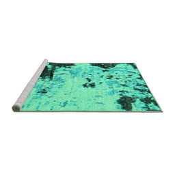 Sideview of Machine Washable Abstract Turquoise Modern Area Rugs, wshabs2569turq