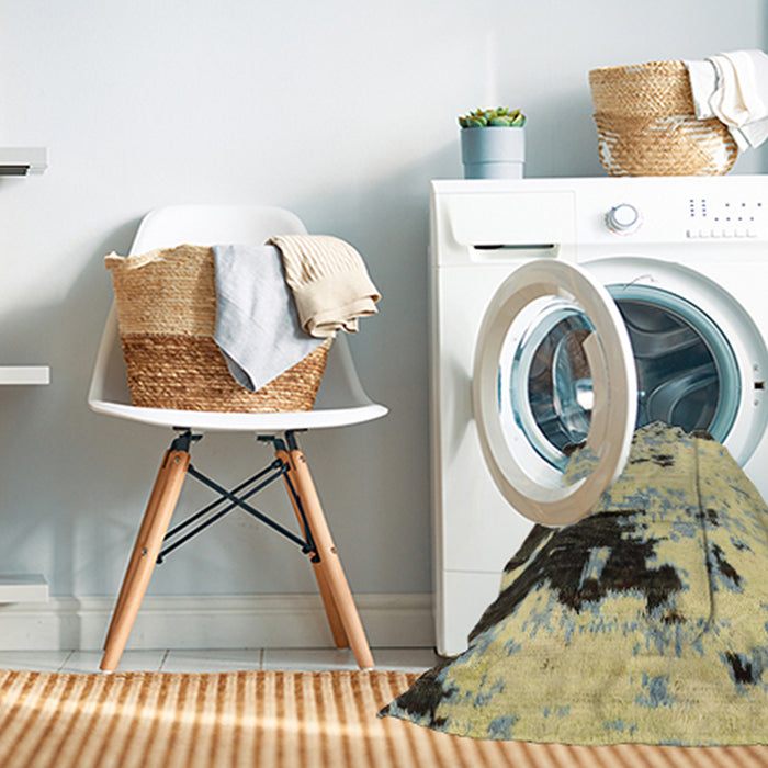 Machine Washable Abstract Brown Gold Rug in a Washing Machine, wshabs2569