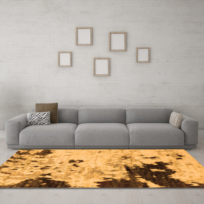 Machine Washable Abstract Orange Modern Area Rugs in a Living Room, wshabs2569org