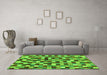Machine Washable Checkered Green Modern Area Rugs in a Living Room,, wshabs256grn