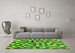 Machine Washable Checkered Green Modern Area Rugs in a Living Room,, wshabs256grn