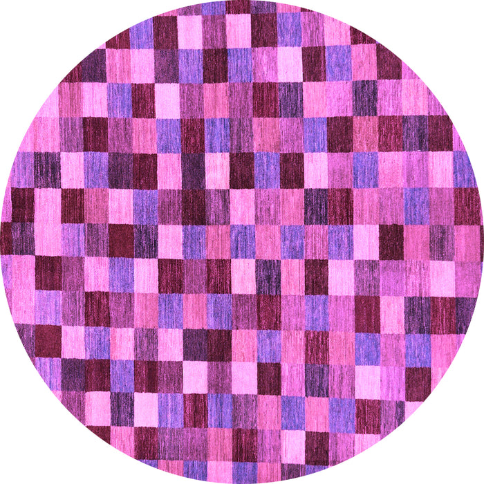 Round Machine Washable Checkered Purple Modern Area Rugs, wshabs256pur