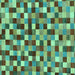Square Machine Washable Checkered Turquoise Modern Area Rugs, wshabs256turq