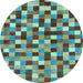 Round Checkered Light Blue Modern Rug, abs256lblu