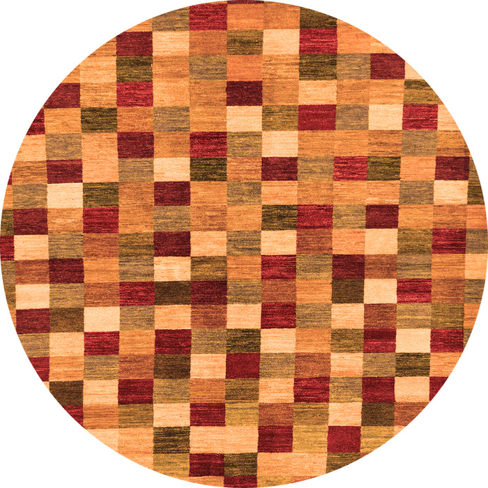 Round Machine Washable Checkered Orange Modern Area Rugs, wshabs256org