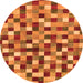 Round Machine Washable Checkered Orange Modern Area Rugs, wshabs256org