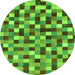 Round Machine Washable Checkered Green Modern Area Rugs, wshabs256grn