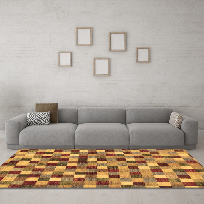 Machine Washable Checkered Brown Modern Rug in a Living Room,, wshabs256brn