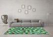 Machine Washable Checkered Turquoise Modern Area Rugs in a Living Room,, wshabs256turq