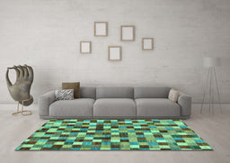 Machine Washable Checkered Turquoise Modern Area Rugs in a Living Room,, wshabs256turq