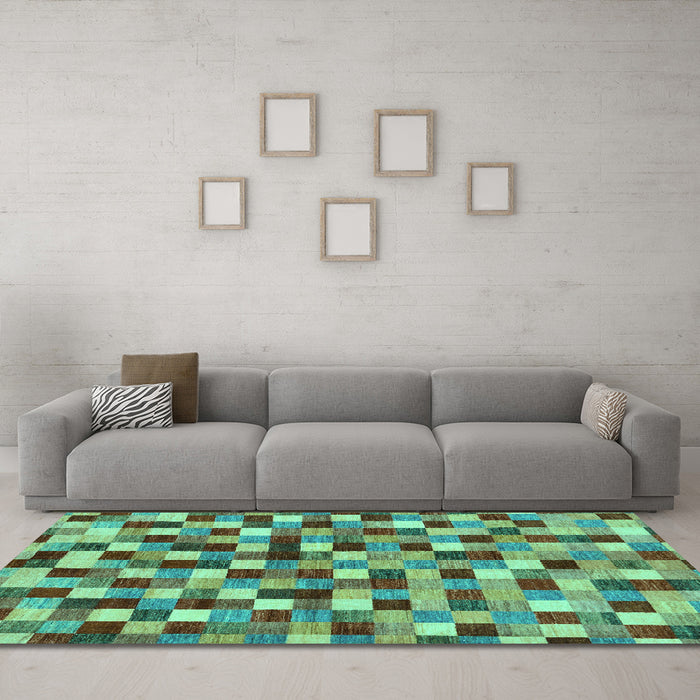 Machine Washable Checkered Turquoise Modern Area Rugs in a Living Room,, wshabs256turq