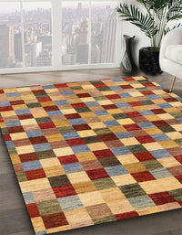 Abstract Metallic Gold Checkered Rug, abs256