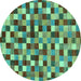 Round Machine Washable Checkered Turquoise Modern Area Rugs, wshabs256turq