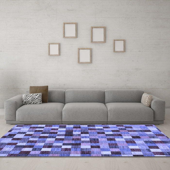 Machine Washable Checkered Blue Modern Rug in a Living Room, wshabs256blu