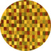 Round Machine Washable Checkered Yellow Modern Rug, wshabs256yw