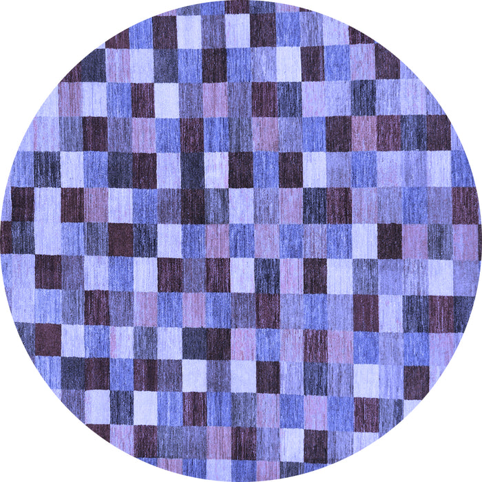 Round Machine Washable Checkered Blue Modern Rug, wshabs256blu